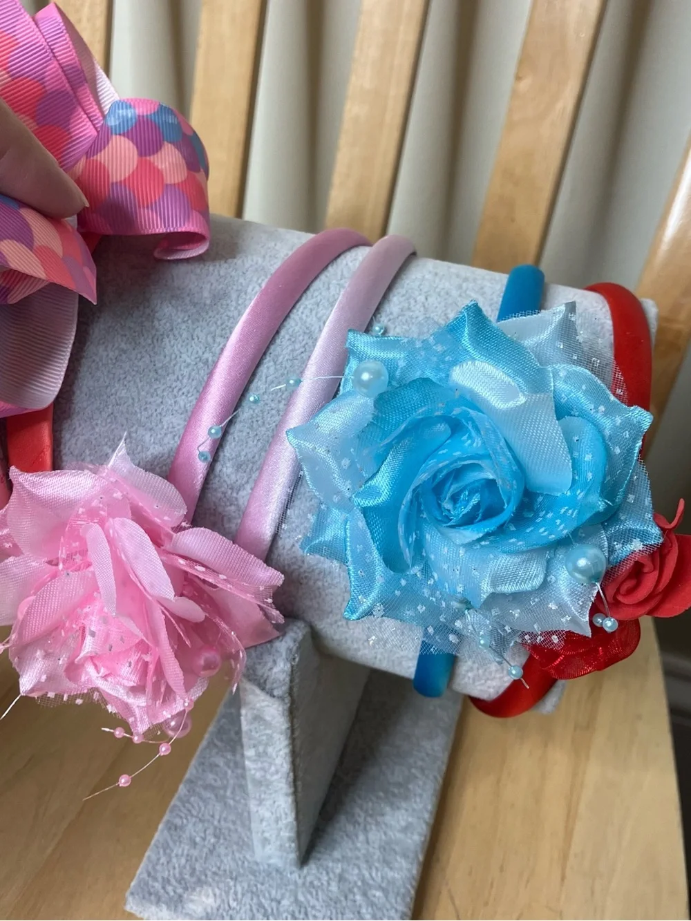 Bundle of girls headbands and headband holder